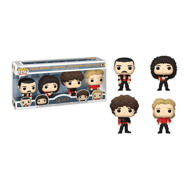 Funko Pop! Pack 4 Queen Radio Ga Ga (Freddie Mercury, Brian May, John Deacon y Roger Taylor) - D2fy - Direct To Fans - Queen