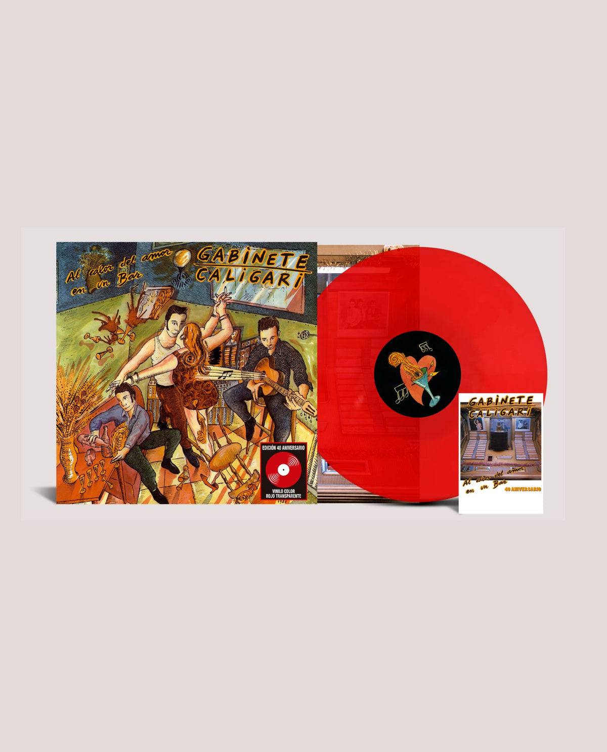 Gabinete Caligari - LP Vinilo rojo transparente + POSTAL FIRMADA "Al calor del amor en un bar ( 40 aniversario)"