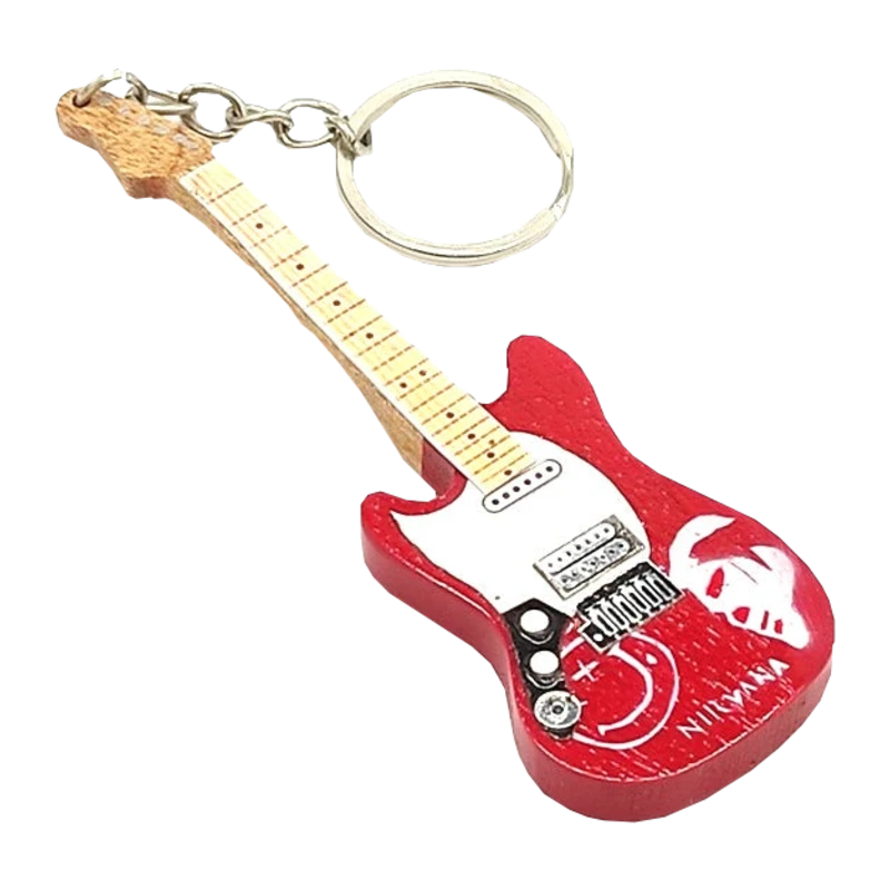 Music Legends - N1365 Llavero de Madera Guitarra Roja Ilustrada - Inspirado en Nirvana - D2fy - Direct To Fans - Music Legends
