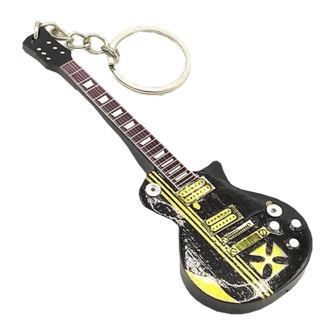 Music Legends - N191 Llavero de Madera Guitarra Negra y Amarilla - Inspirado en Metallica - D2fy - Direct To Fans - Music Legends