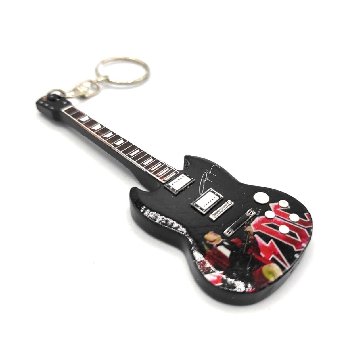 Music Legends - N2584 Llavero de Madera Guitarra Negra Ilustrada - Inspirado en AC/DC - D2fy - Direct To Fans - Music Legends