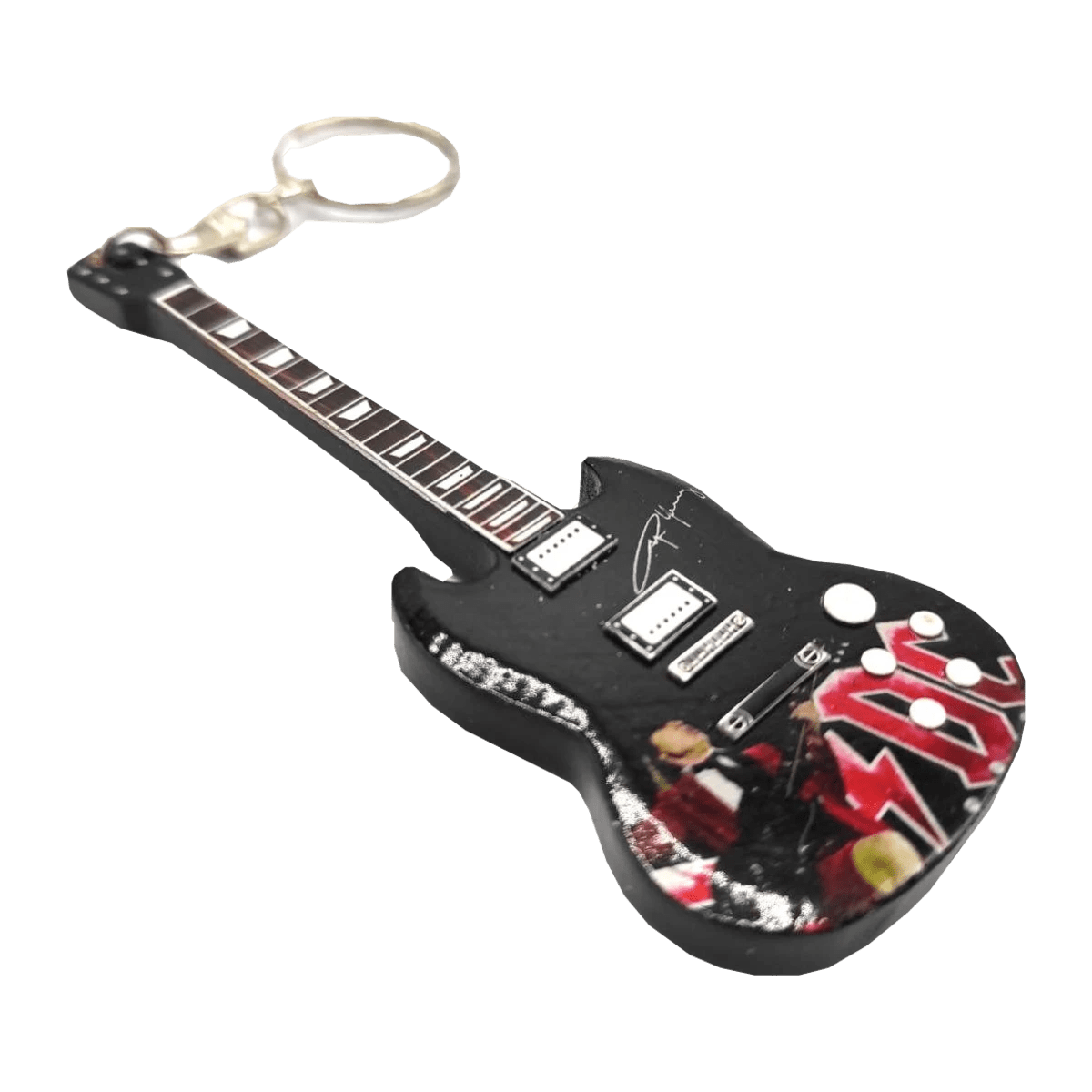 Music Legends - N2584 Llavero de Madera Guitarra Negra Ilustrada - Inspirado en AC/DC - D2fy - Direct To Fans - Music Legends