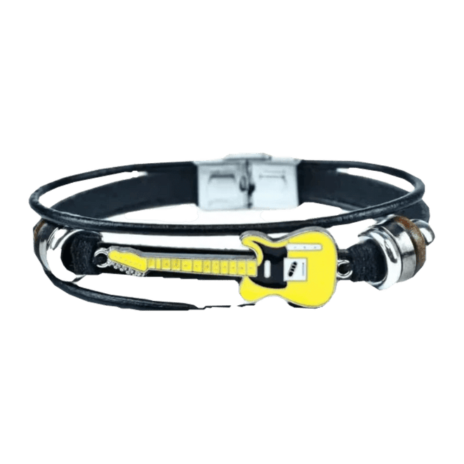 Music Legends - N579 Pulsera de Cuero Guitarra Amarilla - D2fy - Direct To Fans - Music Legends