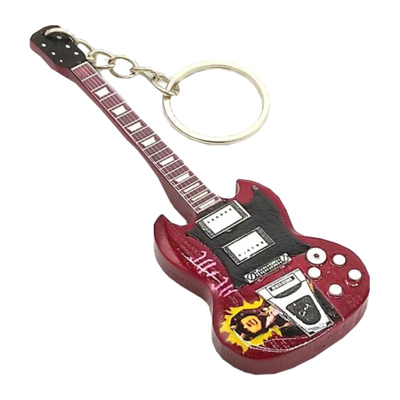 Music Legends - N597 Llavero de Madera Guitarra Roja de Doble Cuerno - Inspirado en AC/DC - D2fy - Direct To Fans - Music Legends