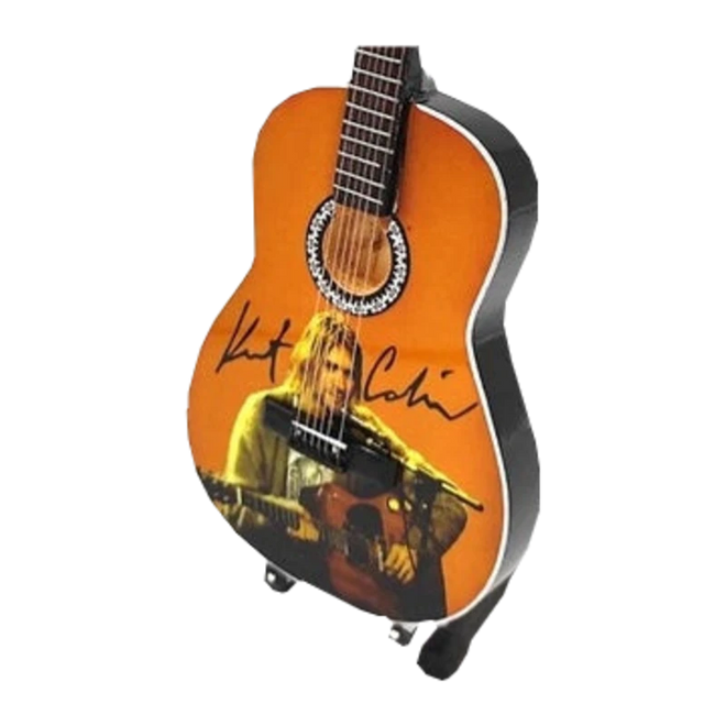 Music Legends - N8266 Mini Guitarra de Colección Acústica Naranja con Retrato (Años 90) - Inspirada en Nirvana - D2fy - Direct To Fans - Music Legends